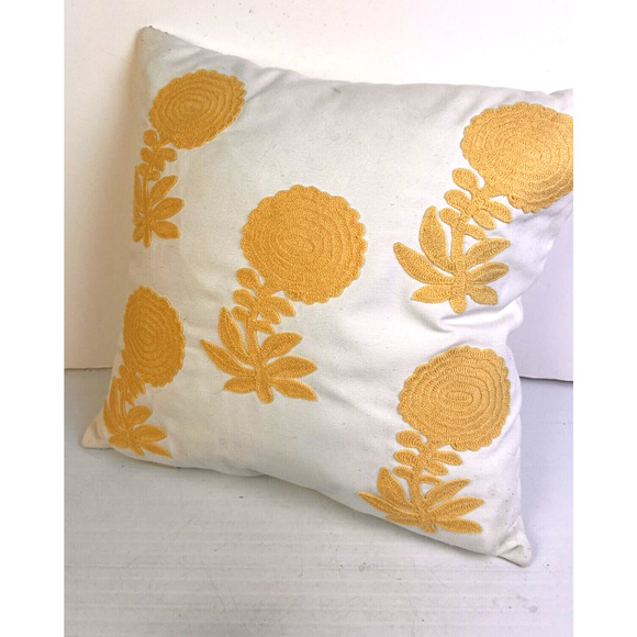 Pottery Barn Pillows 17" Yellow White Floral Fiber Filled Home Decor Textured - Picture 2 of 6